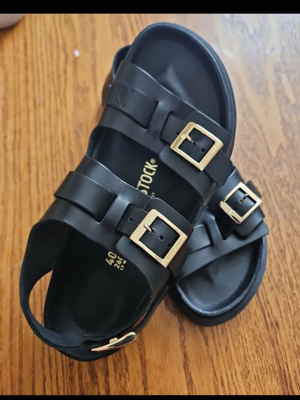 Birkenstock Black Sandals with Gold Buckles - Triple Strap Slingback - Picture 4 of 4